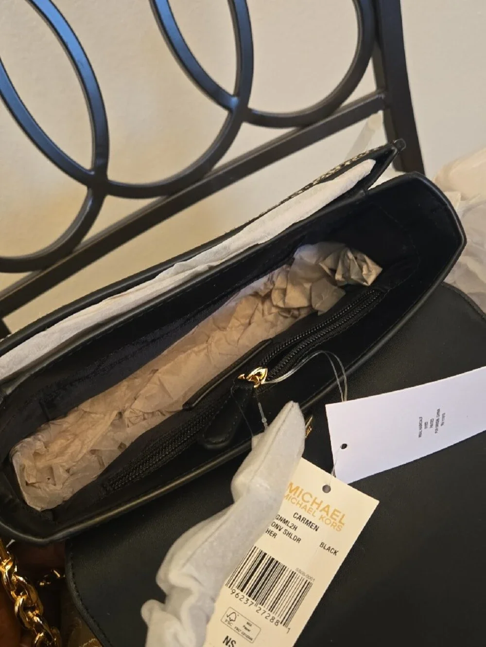 Michael Kors Black and White Animal Print Crossbody with Gold MK Emblem